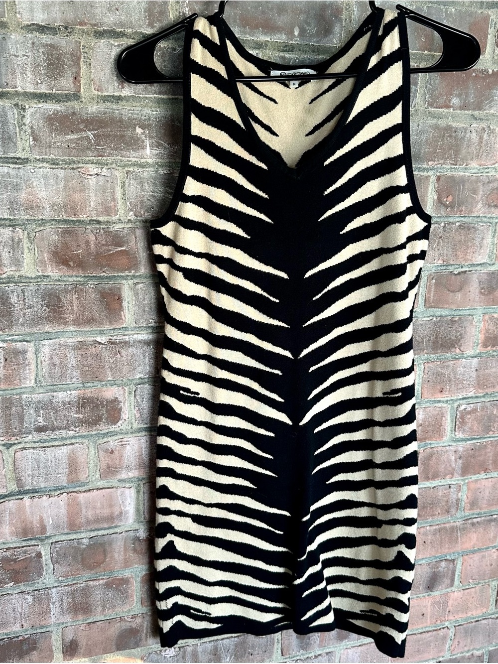 Sleeveless Zebra Print Knit Dress in Black & Cream